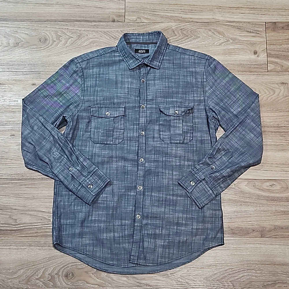 Alfani Regular Fit Long Sleeve Button Up Blue Shirt Men's Medium - Picture 2 of 13